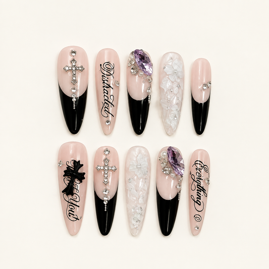 Midnight Cross – Dark Feminine Stiletto Press-On Nails