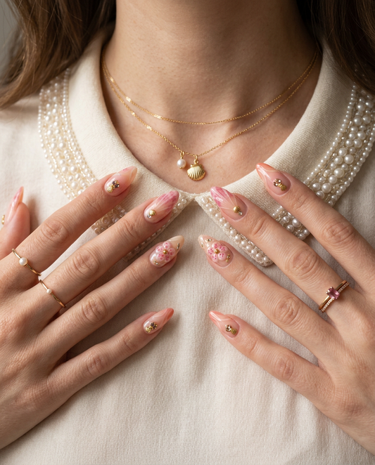 Peach Seashell – Soft Feminine Almond Press-On Nails