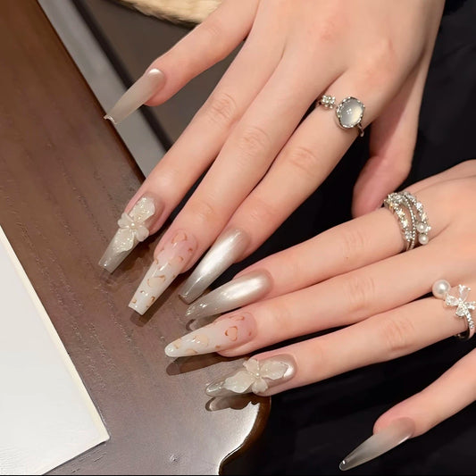 Frosted Leopard – Pearl Chrome Leopard Press-On Nails