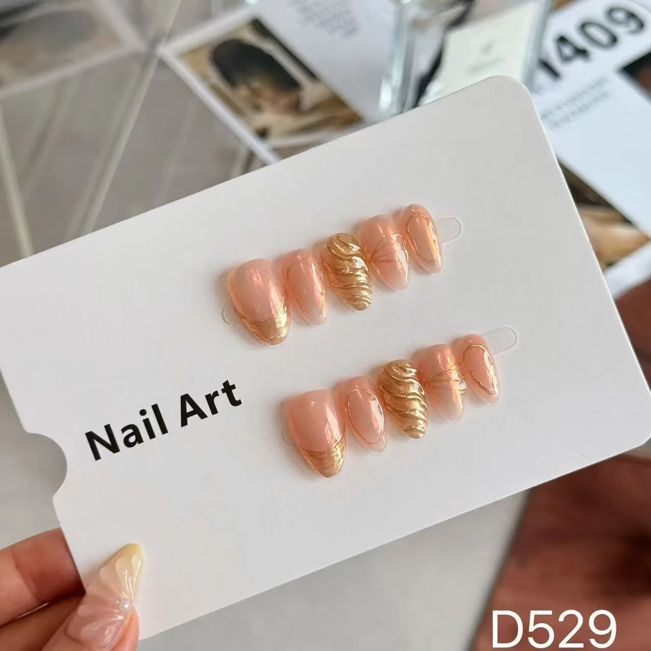 Peach Aura press-on nails