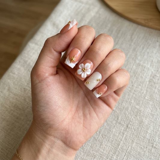 Coral Blossom – Soft Feminine Square Press-On Nails