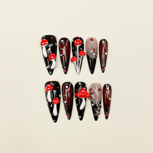Crimson Fungus – Stiletto Press-On Nails