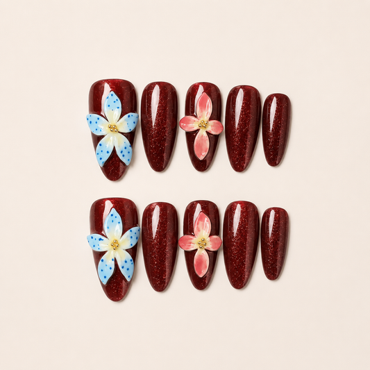 Kiss Crimson – Date Night Burgundy Almond Press-On Nails