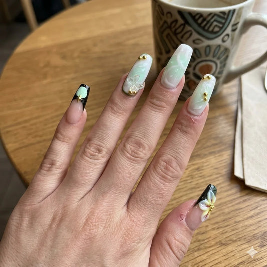 Mint Reverie β Mint Garden 3D Floral Press-On Nails