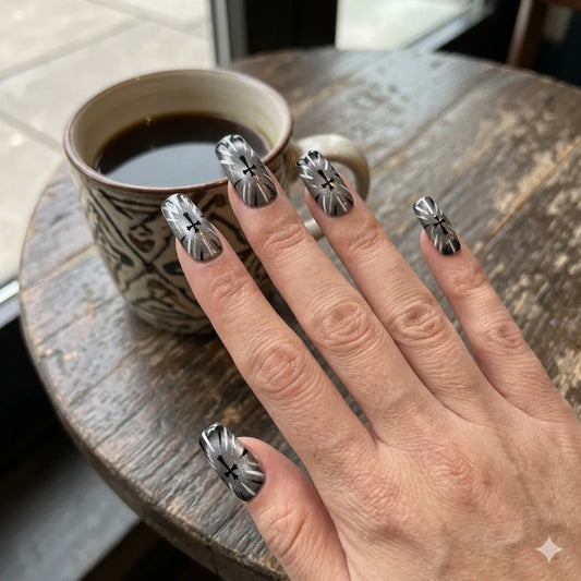 Sacred Eclipse β Gothic Cross Cat Eye Press-On Nails