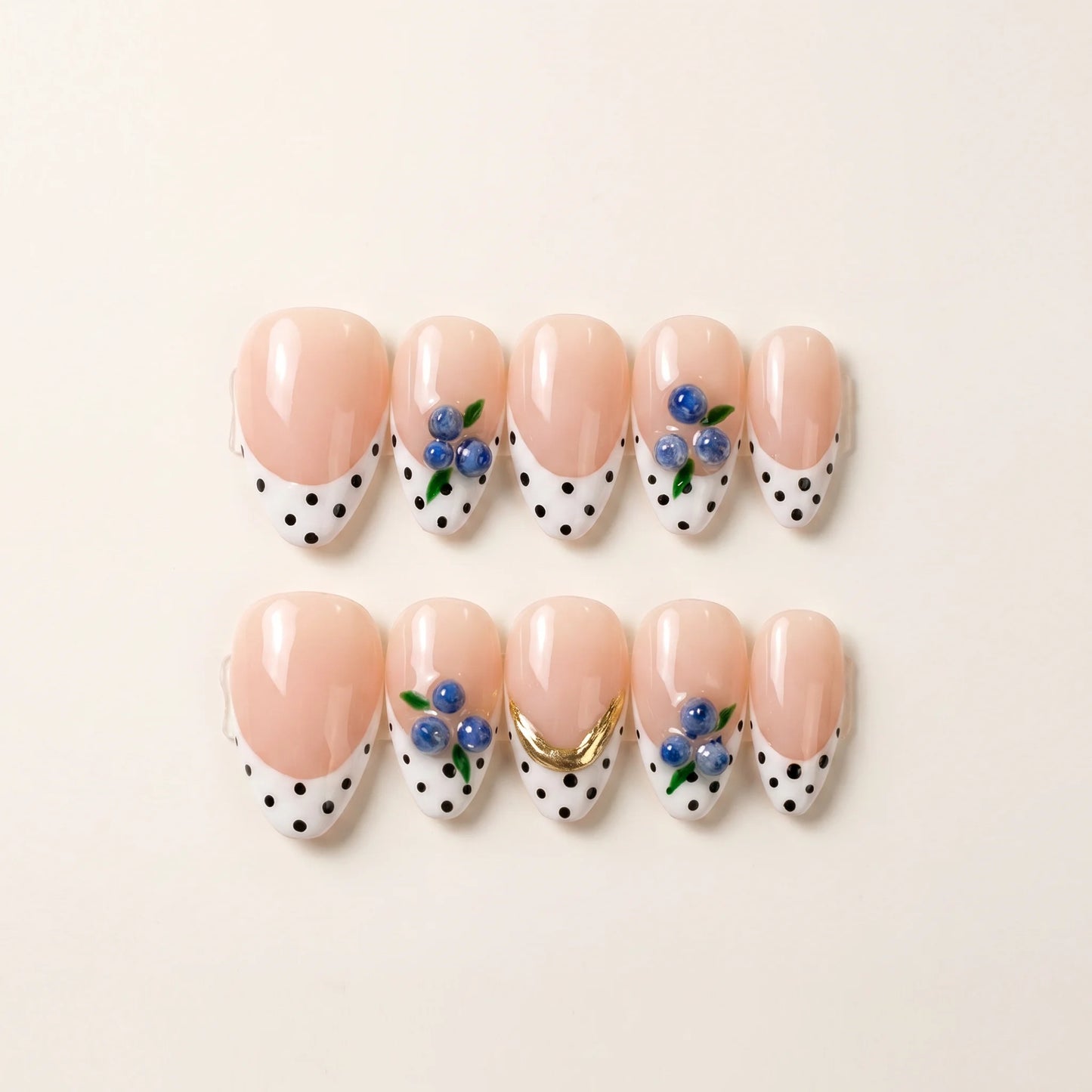 Blueberry Polka – Soft Feminine Blueberry French Almond Press-On Nails