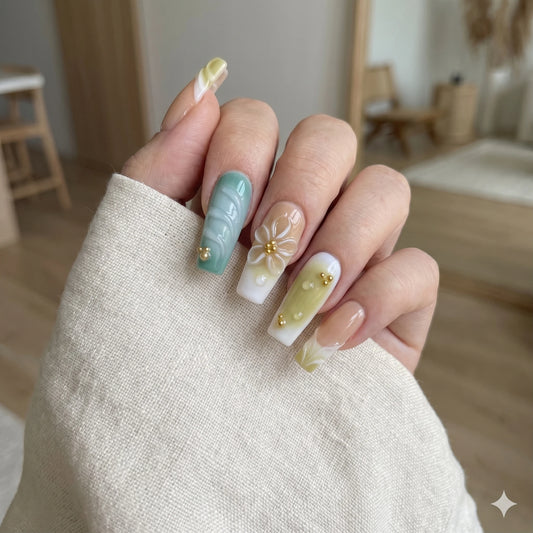 Emerald Petal β Sage Floral Press-On Nails