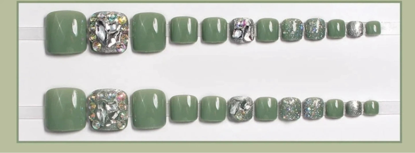 Sage Green Crystal Mosaic Luxury Toes