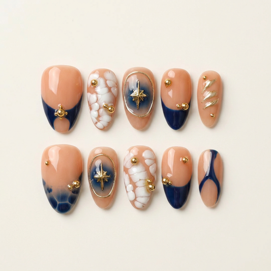 Navy Celeste – Main Character Almond Press-On Nails