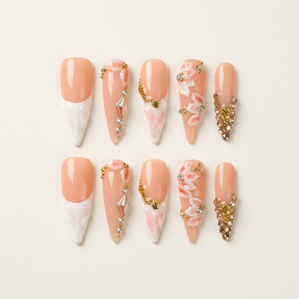 Peach Sonnet – Soft Feminine Long Stiletto Press-On Nails