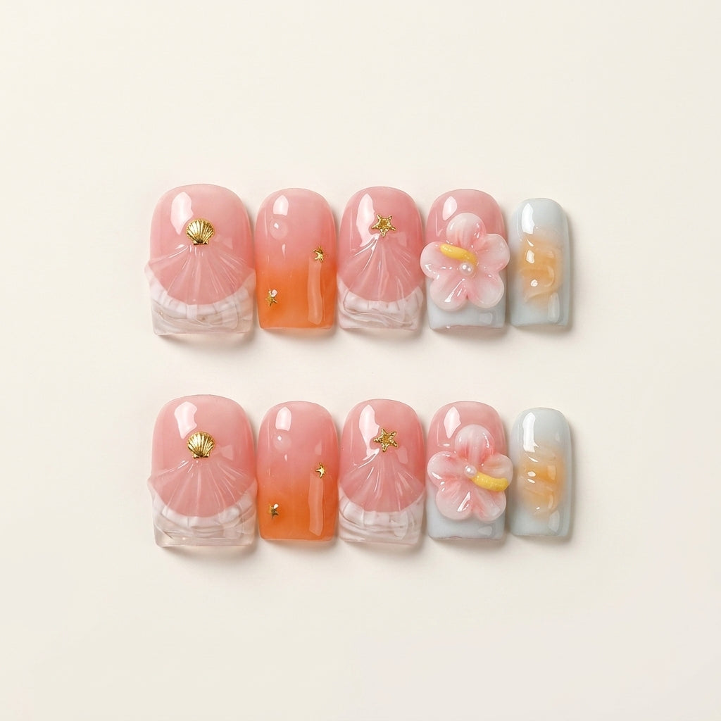 Sunset Petal – Soft Feminine Square Press-On Nails