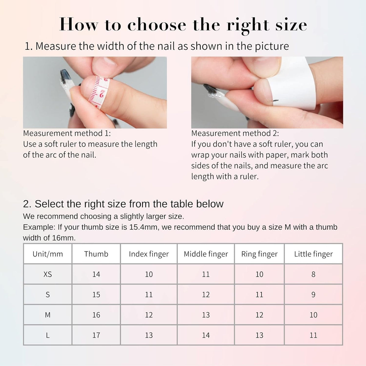 Easy sizing guide: How to find your perfect fit for GlamPressInk handmade nails.
