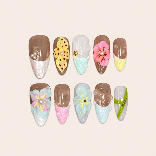 Artisan Brush – Soft Feminine Hand-Painted Almond Press-On Nails