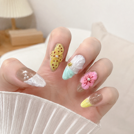 Artisan Brush – Soft Feminine Hand-Painted Almond Press-On Nails