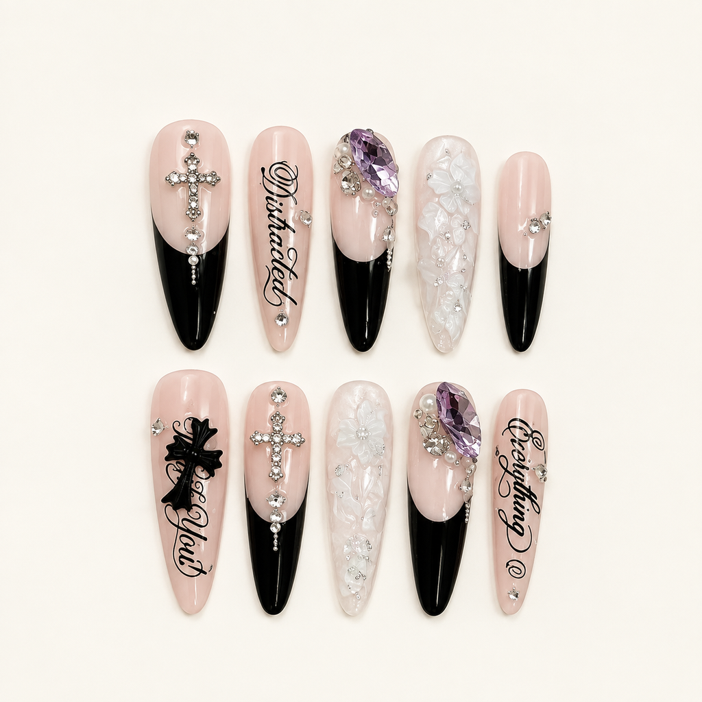 Midnight Cross – Dark Feminine Stiletto Press-On Nails