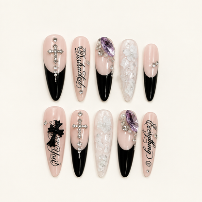 Midnight Cross – Dark Feminine Stiletto Press-On Nails