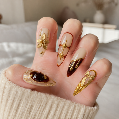 Enchanted Orchid – Main Character Gold Baroque Stiletto Press-On Nails