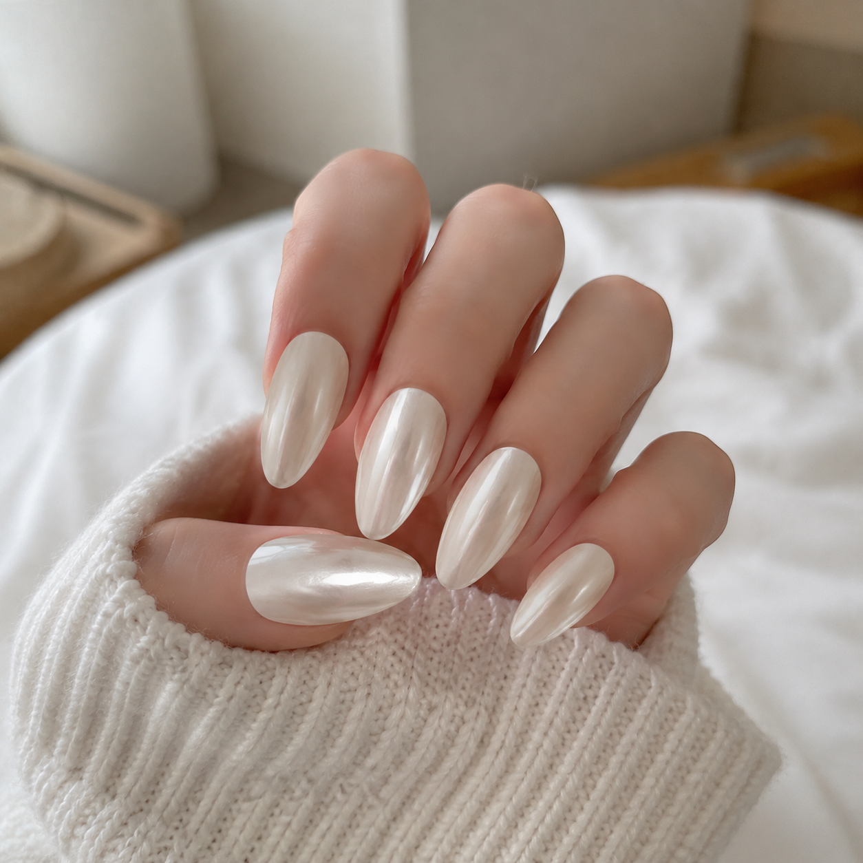 Pearl Glaze – Clean Girl Almond Press-On Nails