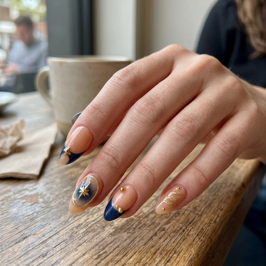 Navy Celeste – Main Character Almond Press-On Nails