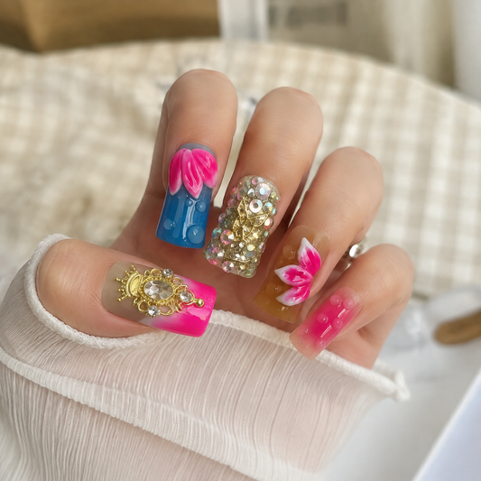 Retro Rebel – Main Character Neon Statement Square Press-On Nails