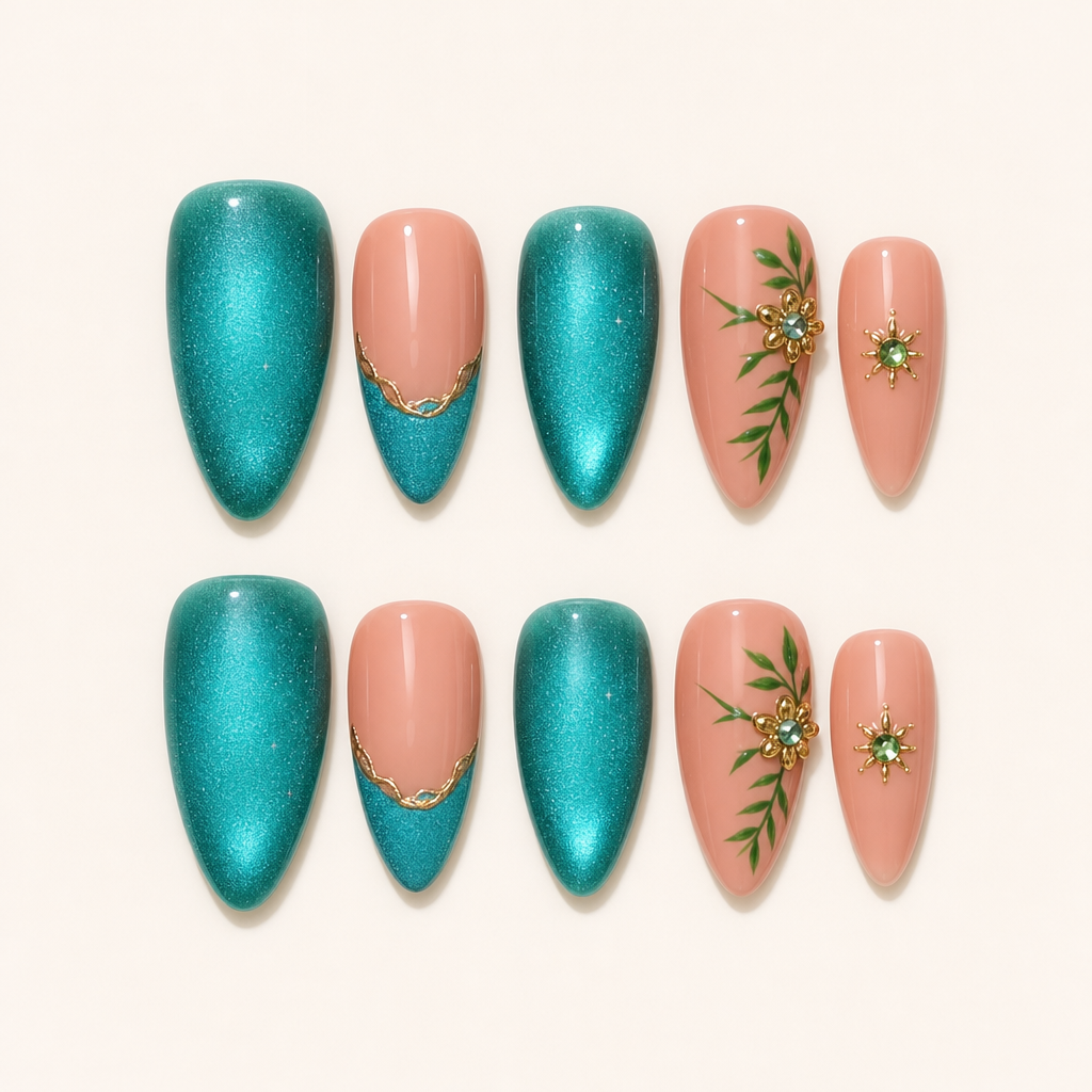 Emerald Cat-Eye – Main Character Almond Press-On Nails