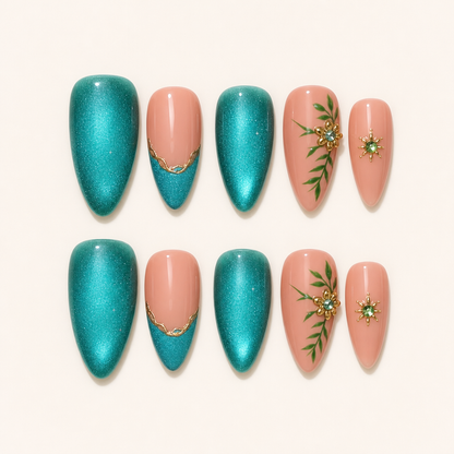 Emerald Cat-Eye – Main Character Almond Press-On Nails