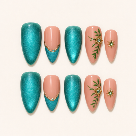 Emerald Cat-Eye – Main Character Almond Press-On Nails
