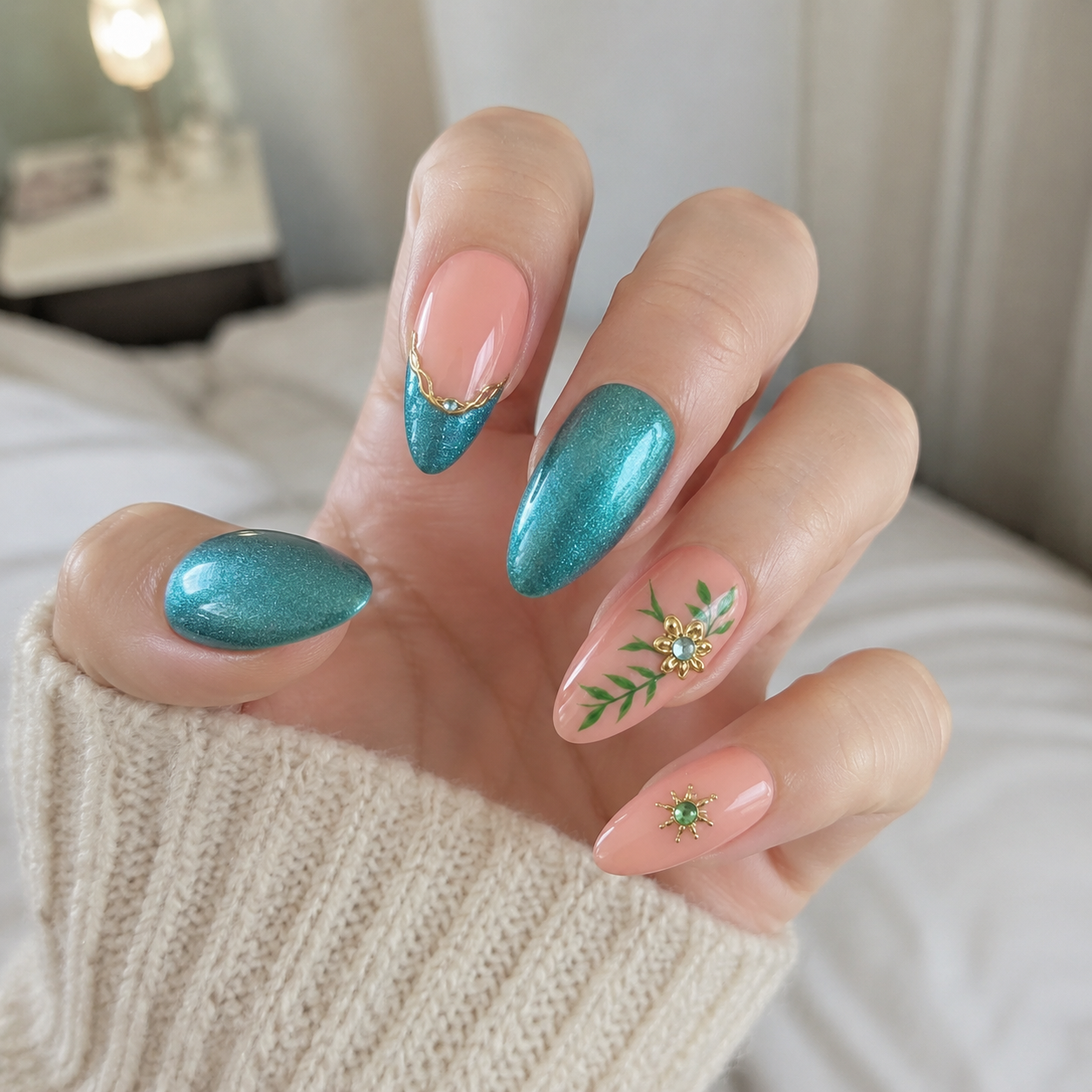 Emerald Cat-Eye – Main Character Almond Press-On Nails