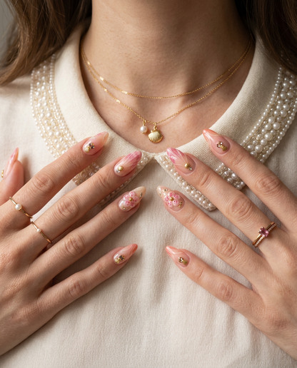 Peach Seashell – Soft Feminine Almond Press-On Nails