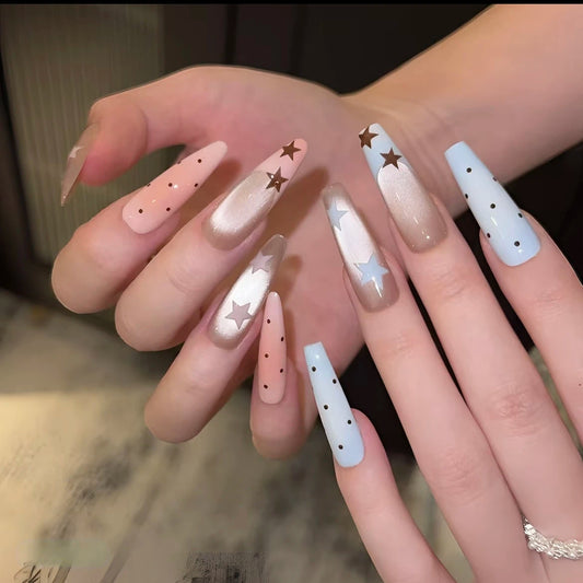 Sugar Rush – Pastel Star Cat-Eye Press-On Nails