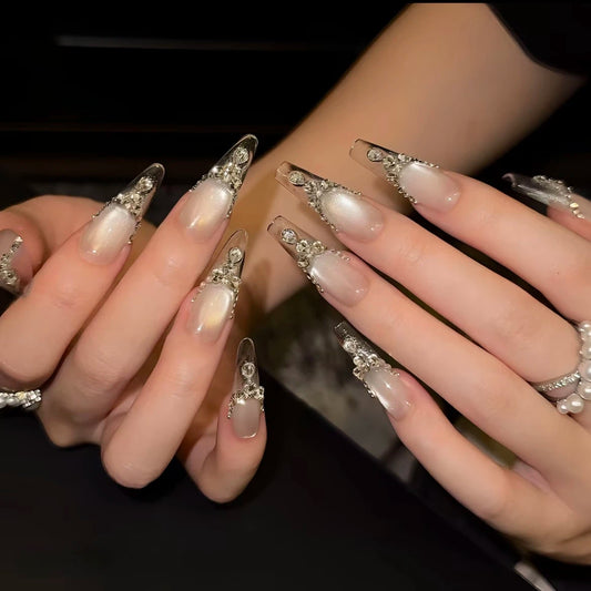 Bridal Crown – Pearl Cat-Eye Crystal Wedding Press-On Nails