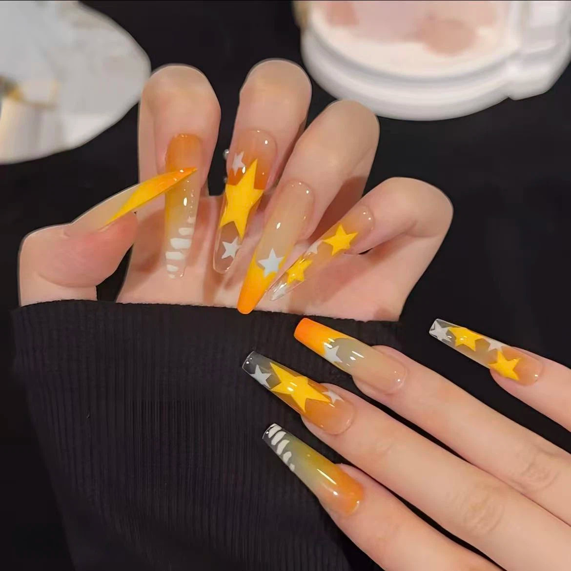 Sunset Starsea – Y2K Star Ombre Press-On-Nägel