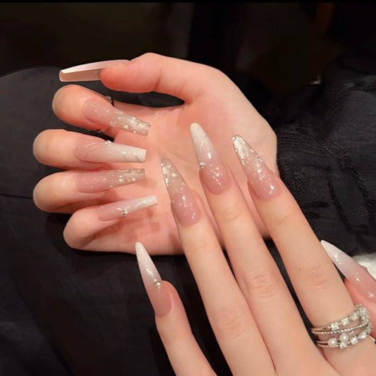 Cloud Whisper – Pearl Glitter Misty Press-On Nails