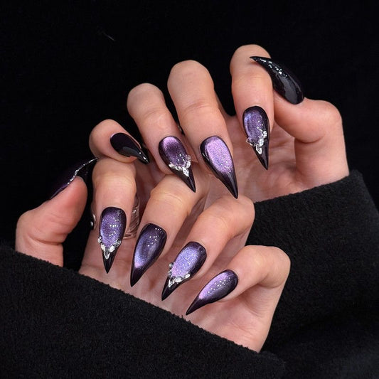 Amethyst Talon – Purple Cat Eye Gothic Press-On Nails