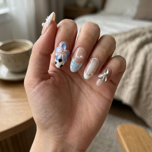 Azure Mermaid – Soft Feminine Almond Press-On Nails