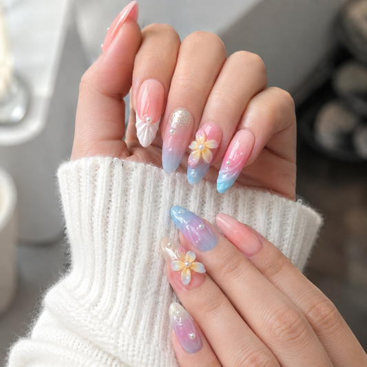 Ocean Shells – Sunset Mermaid Ombre Press-On Nails