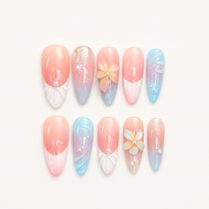 Ocean Shells – Sunset Mermaid Ombre Press-On Nails