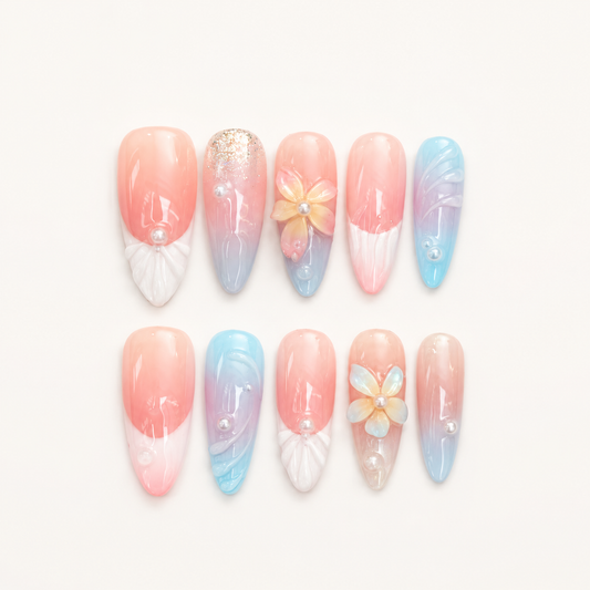 Ocean Shells – Sunset Mermaid Ombre Press-On Nails