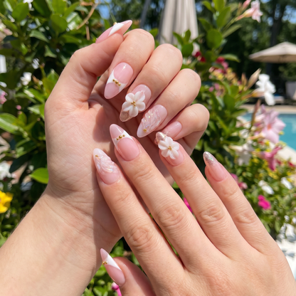 Celestial Glow – Soft Feminine Iridescent Shell Almond Press-On Nails