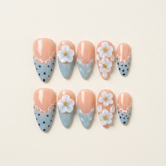 Bluebell Peach – Soft Feminine Almond Press-On Nails