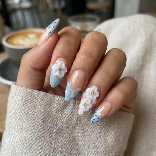 Bluebell Peach – Soft Feminine Almond Press-On Nails