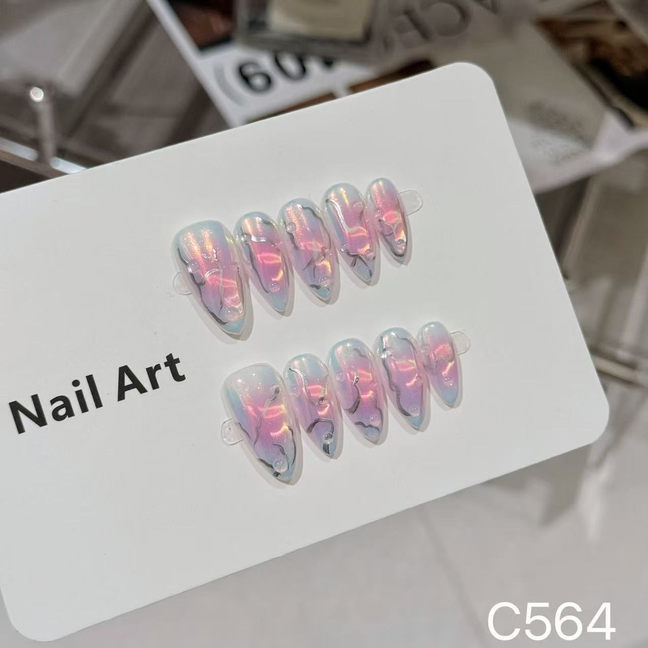Celestial Drift – Iridescent 3D Stiletto Press-On Nails