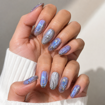 Celestial Veil – Galactic Chrome Star Press-On Nails