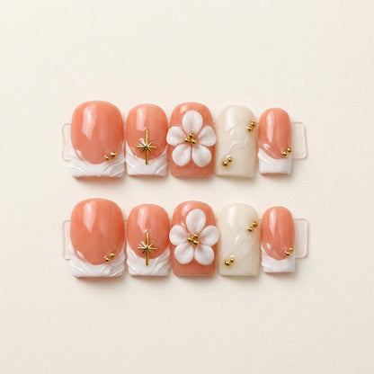 Coral Blossom – Soft Feminine Square Press-On Nails