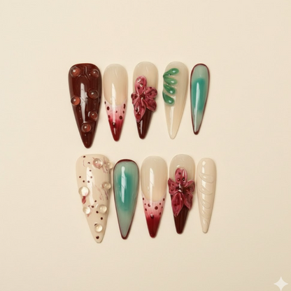 Blueberry Bliss - Soft blue French tips with 3D white cherry blossoms.