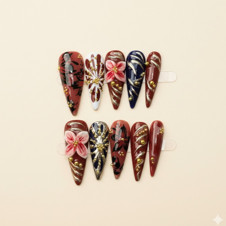 Neon Meadow - Bright neon nails with oversized 3D floral art.