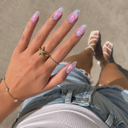 Celestial Drift – Iridescent 3D Stiletto Press-On Nails