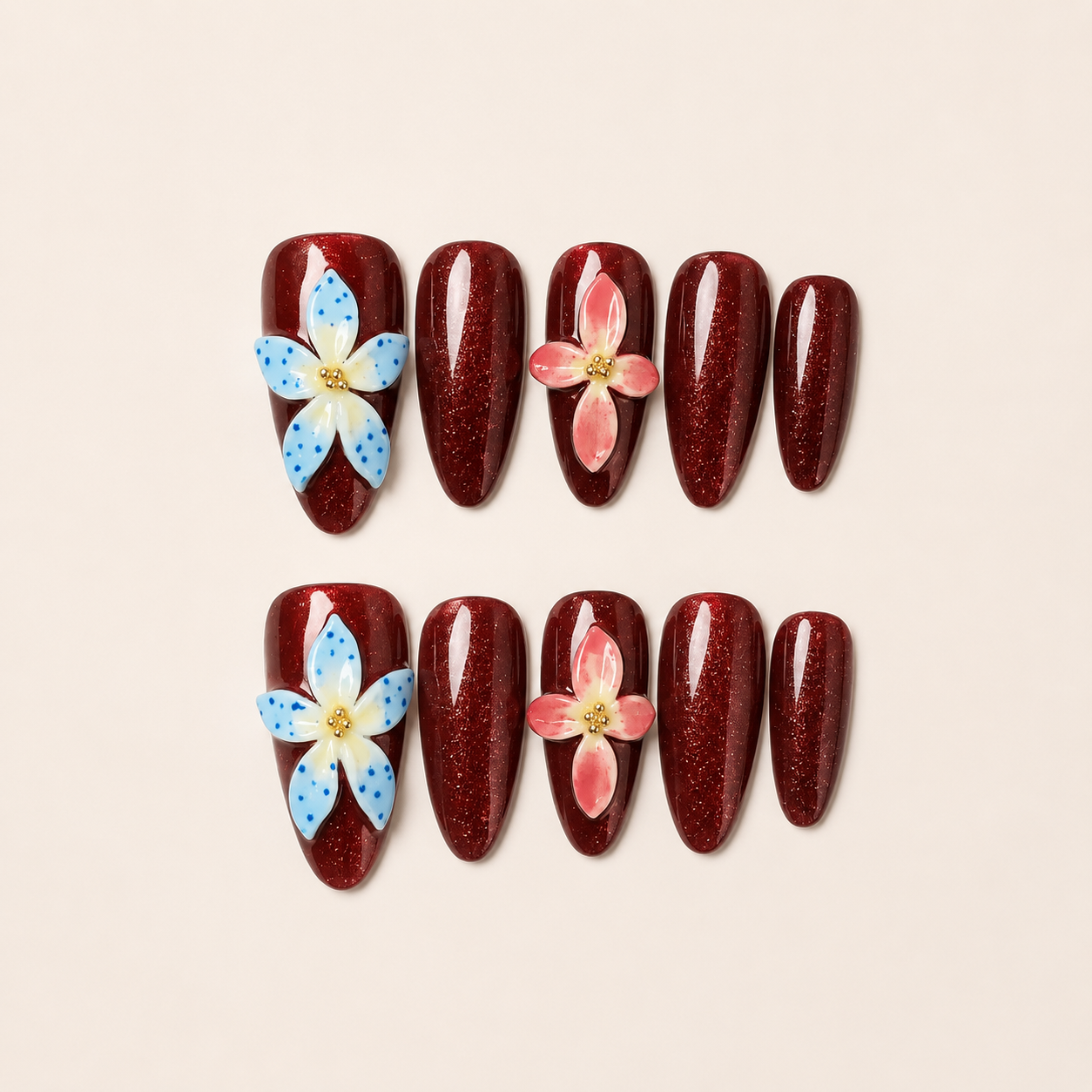 Kiss Crimson – Date Night Burgundy Almond Press-On Nails
