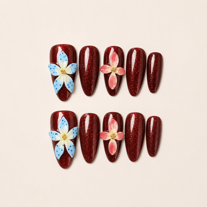 Kiss Crimson – Date Night Burgundy Almond Press-On Nails