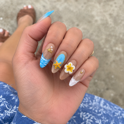 Dream Frangipani – Soft Feminine Floral Almond Press-On Nails